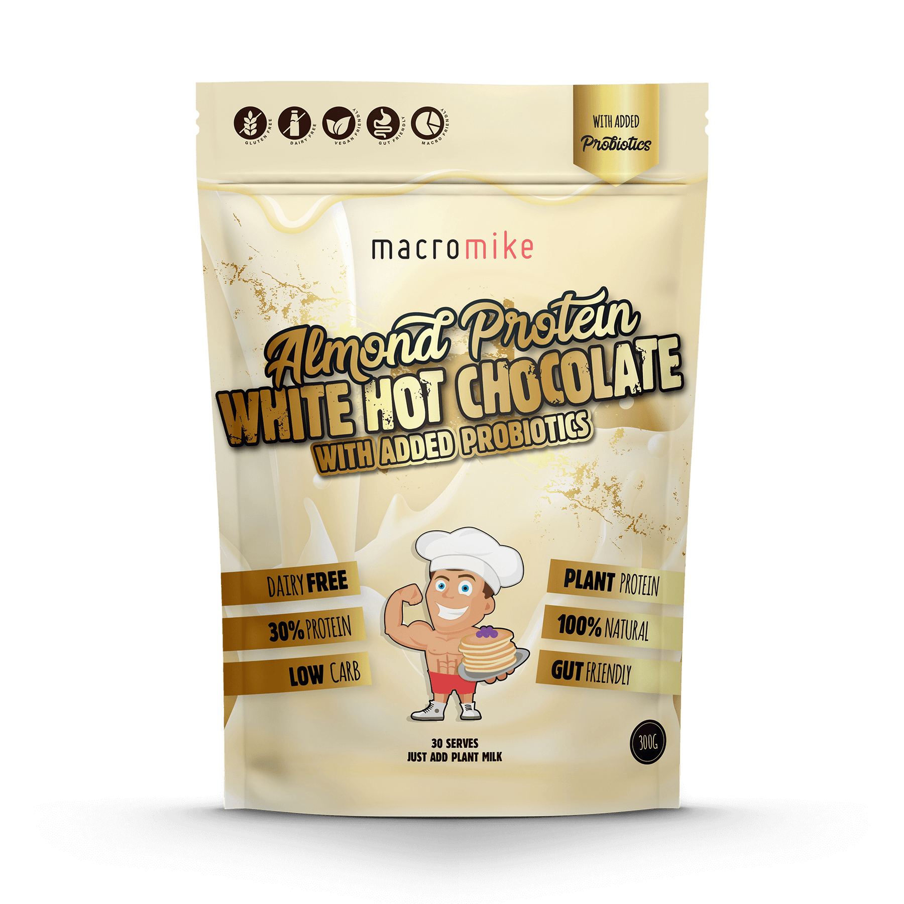 Macro Mike Protein White Hot Chocolate Almond with Probiotics 300g