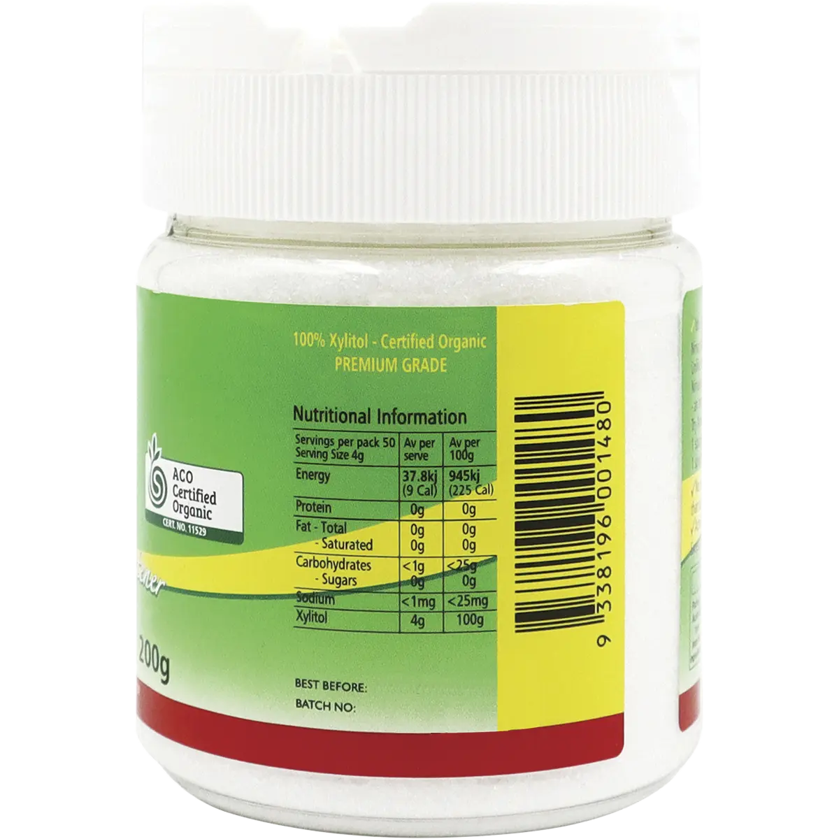 Nirvana Organics Xylitol Certified Organic — side pack image (UHP)
