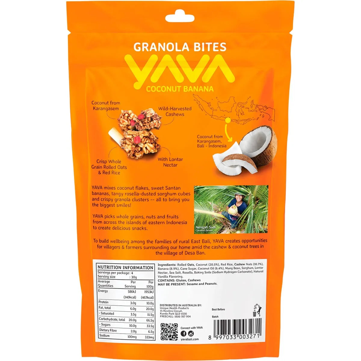 YAVA Granola Bites Coconut Banana 125g