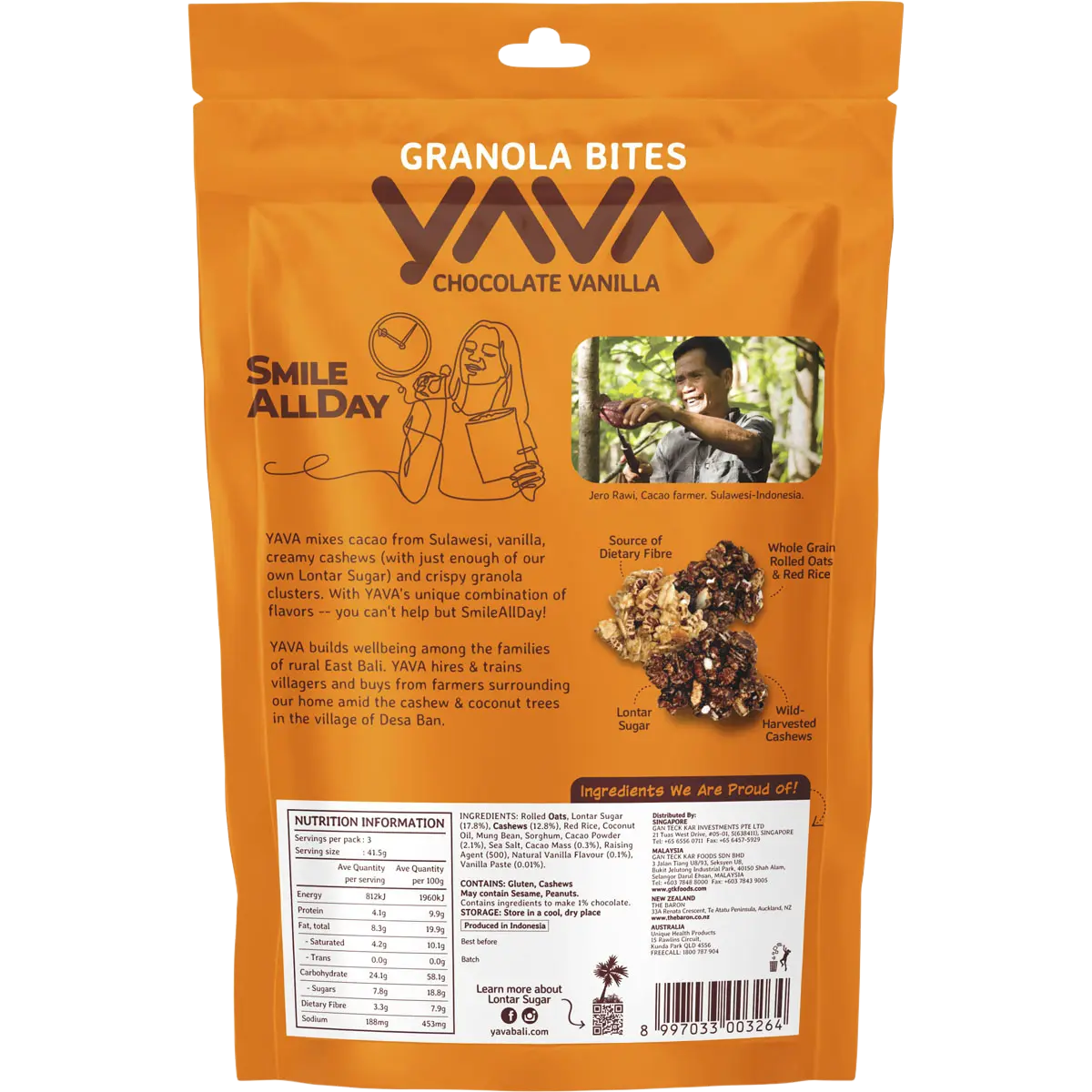 YAVA Granola Bites Chocolate Vanilla 125g — back pack image (UHP)