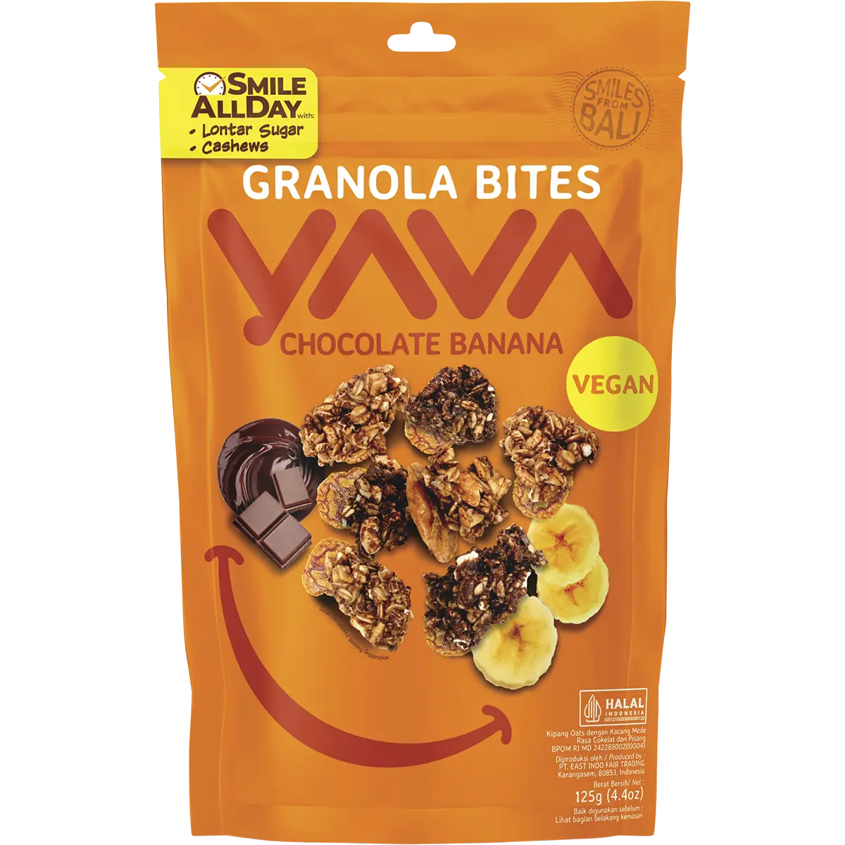 YAVA Granola Bites Chocolate Banana 125g — front pack image (UHP)