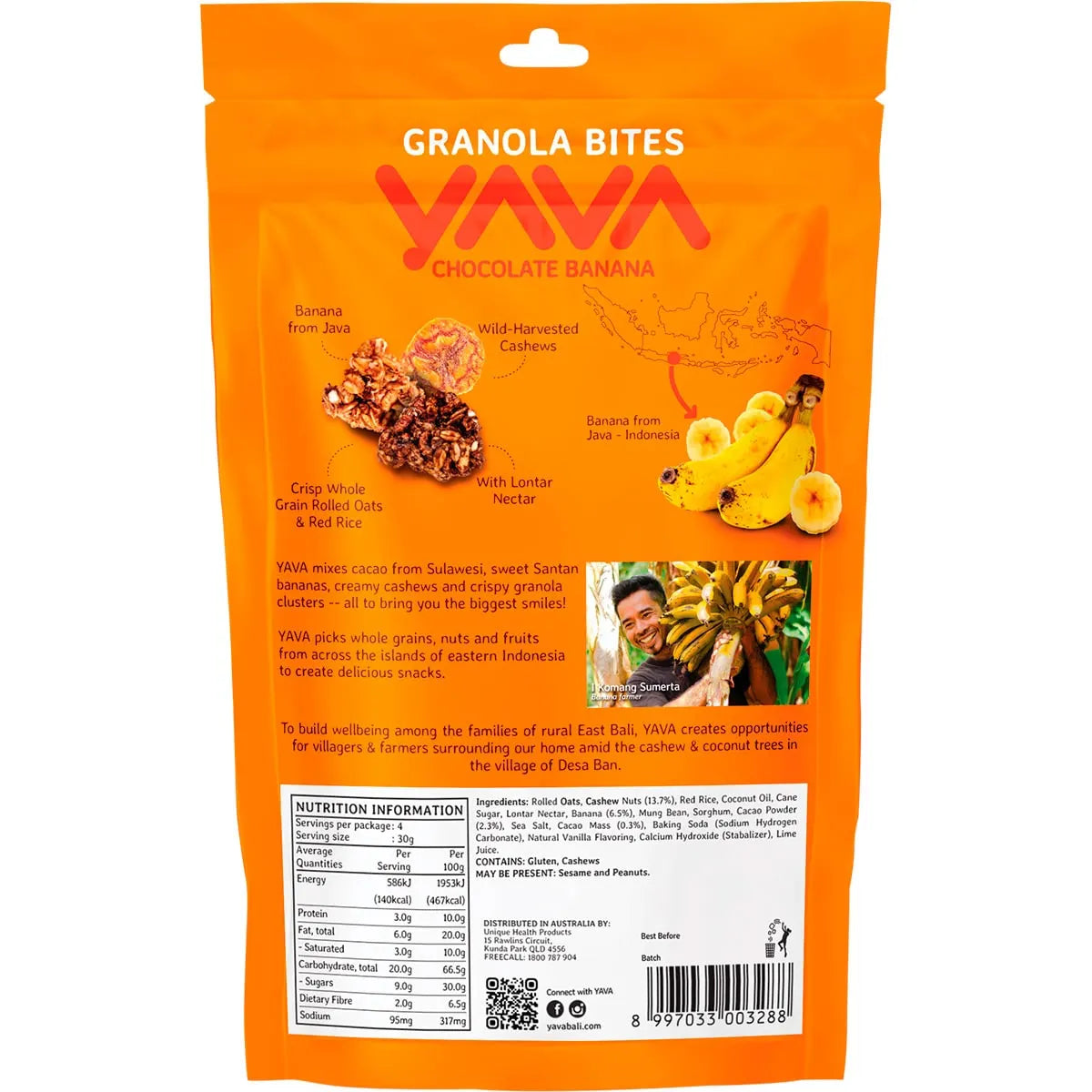 (CLEARANCE - BBD 07/08/24) YAVA Granola Bites Chocolate Banana 125g x 2