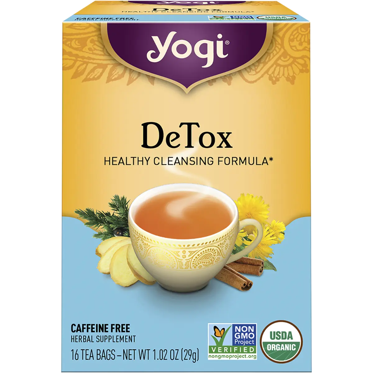 Yogi Herbal Tea Bags DeTox 16pk — front pack image (UHP)