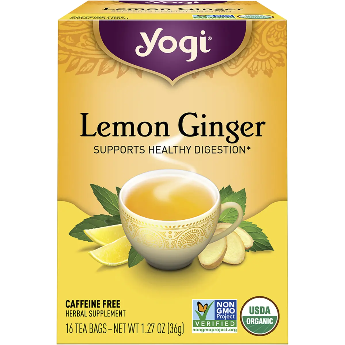 Yogi Herbal Tea Bags Lemon Ginger 16pk — front pack image (UHP)