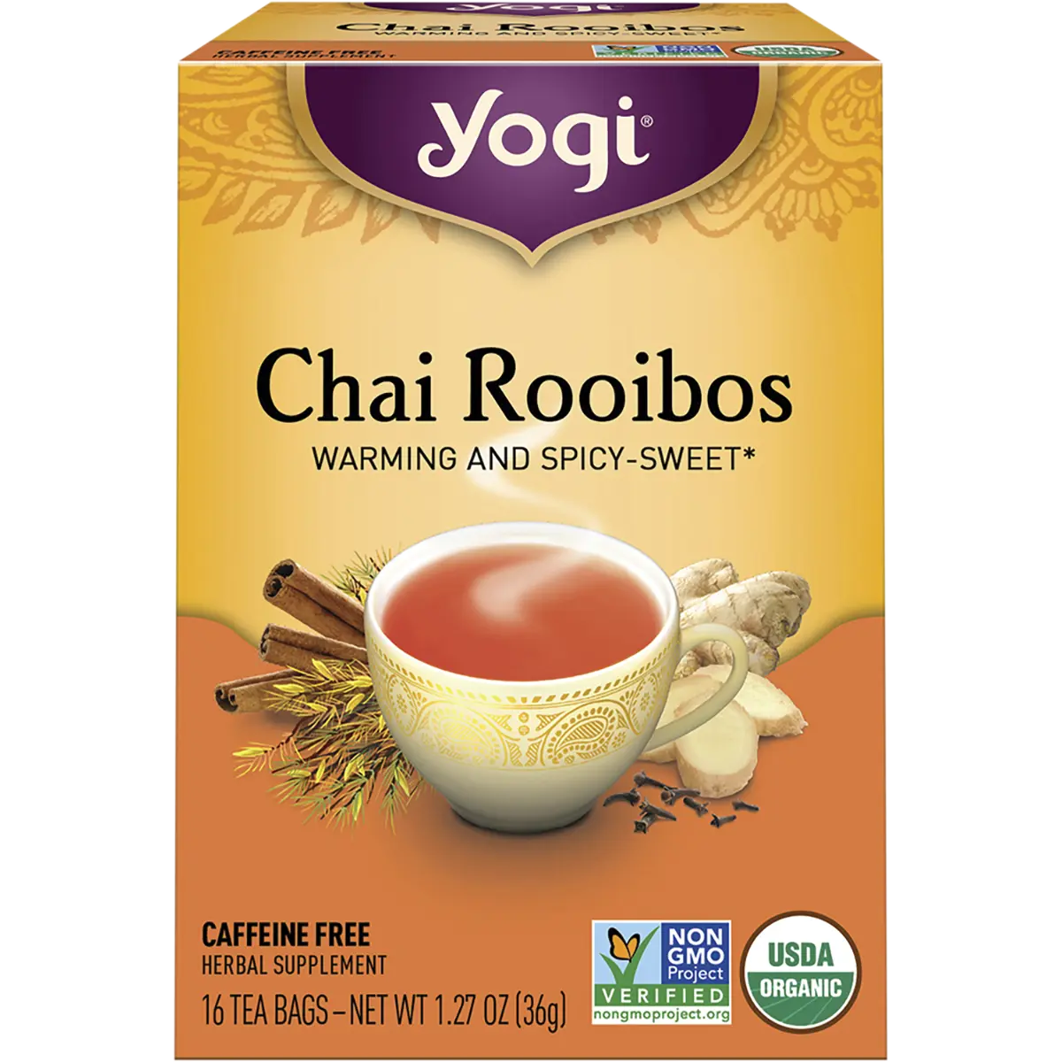 Yogi Herbal Tea Bags Chai Rooibos 16pk — front pack image (UHP)