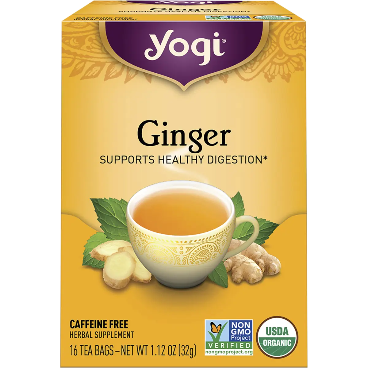 Yogi Herbal Tea Bags Ginger 16pk — front pack image (UHP)