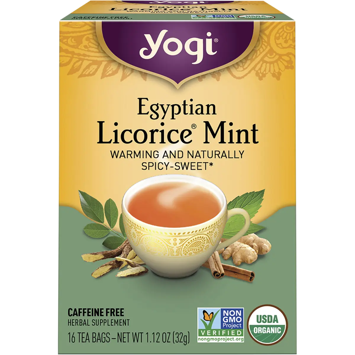 Yogi Herbal Tea Bags Egyptian Licorice Mint 16pk — front pack image (UHP)