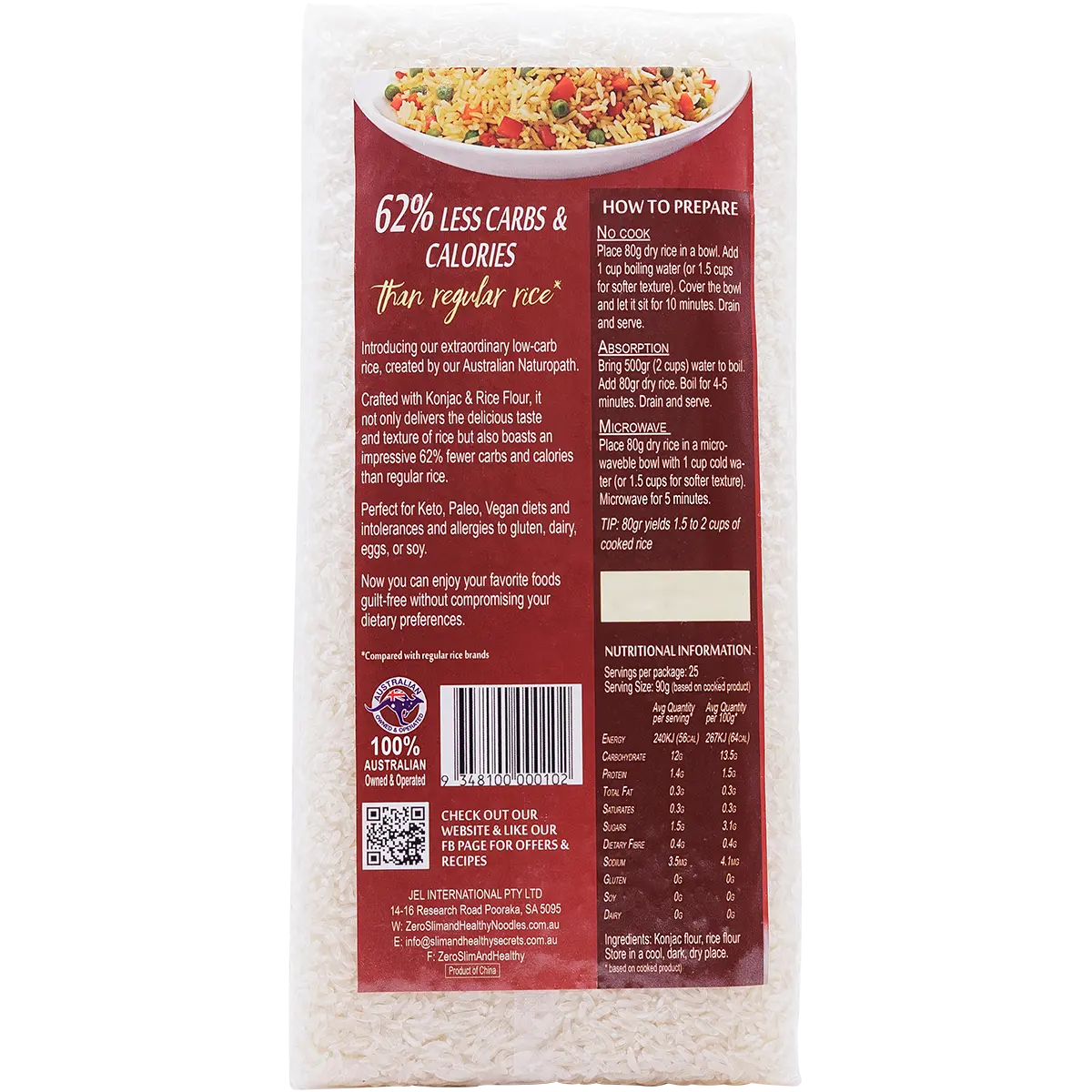 ZERO Slim & Healthy Low Carb Rice — back pack image (UHP)