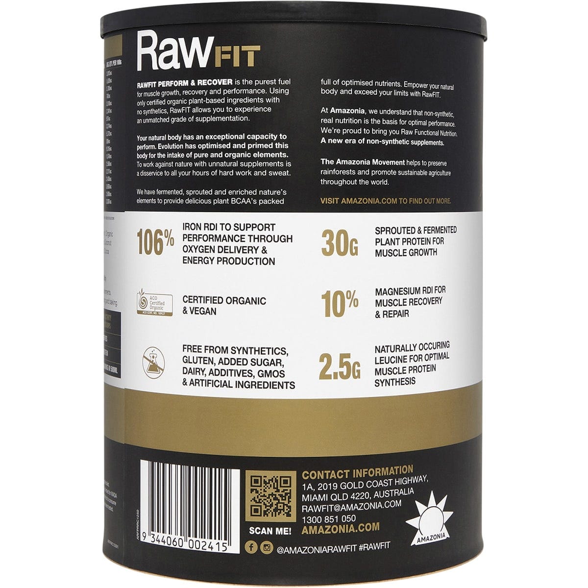 Amazonia Protein Powder Amazonia RawFIT Plant Protein Organic Perform & Recover Rich Chocolate