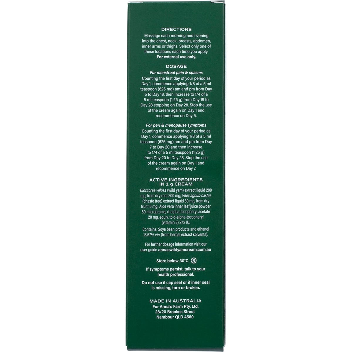 Anna's Health & Beauty Anna's Wild Yam Cream (Her) Menstrual & Menopausal Symptoms 100g