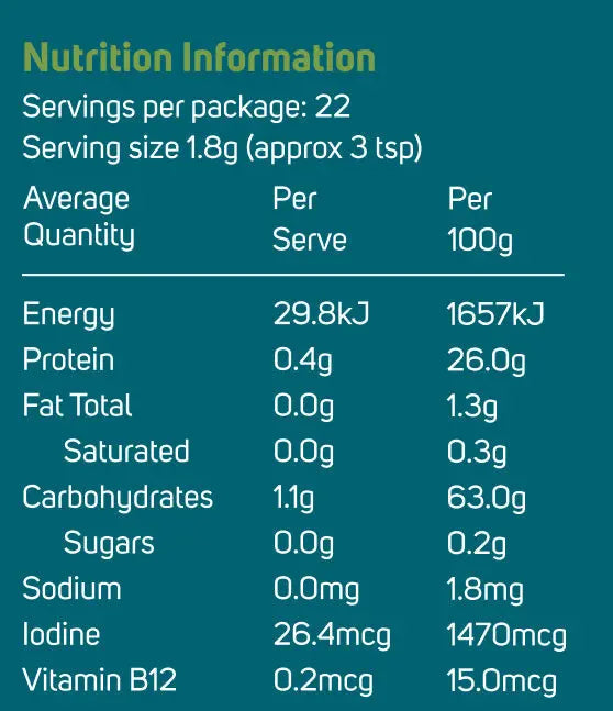 Power Super Foods Natural Nori Flakes - 30g — official nutrition information