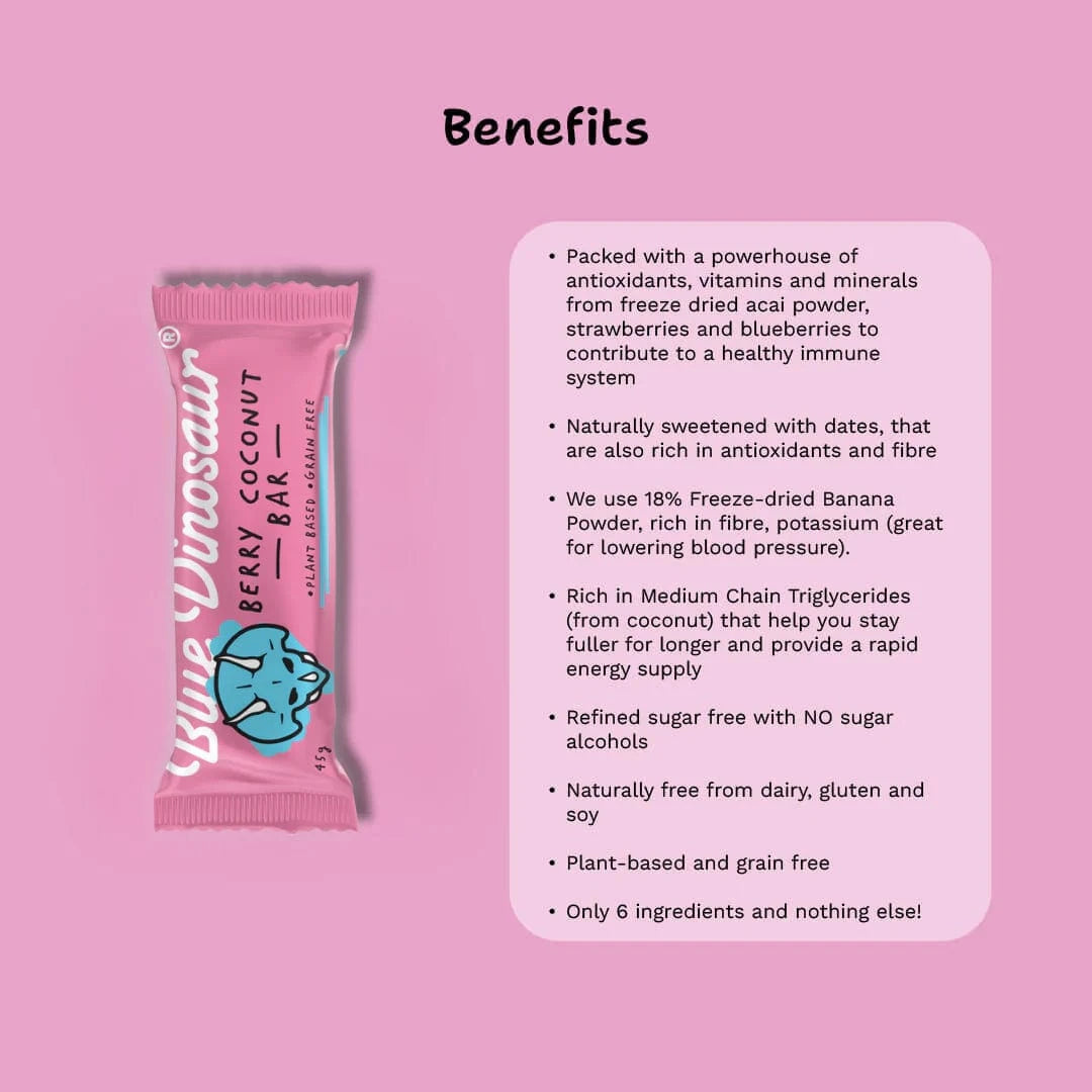 Blue Dinosaur Snack Foods Blue Dinosaur Berry Coconut Snack Bar 12 x 45g