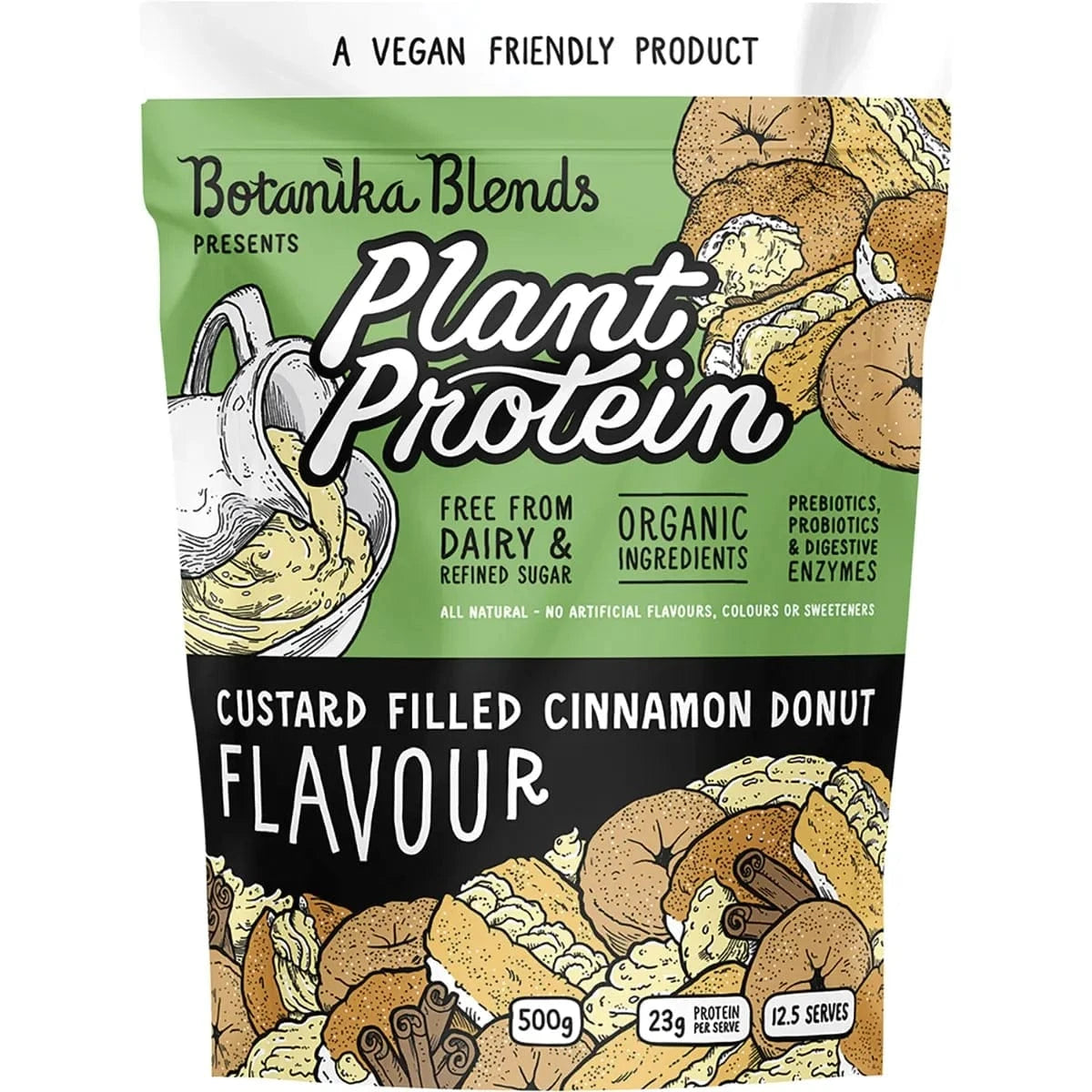 Botanika Blends Protein Powder 500gm Botanika Blends Plant Protein Custard Filled Cinnamon Donut