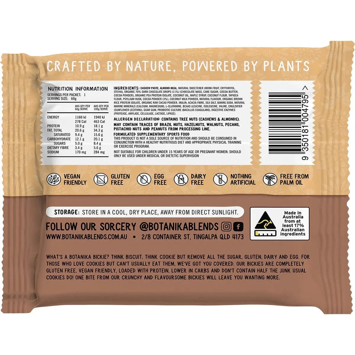 Botanika Blends Snack Foods Botanika Blends Bickie Vegan Protein Cookie- Choc Choc Boom 12x60g