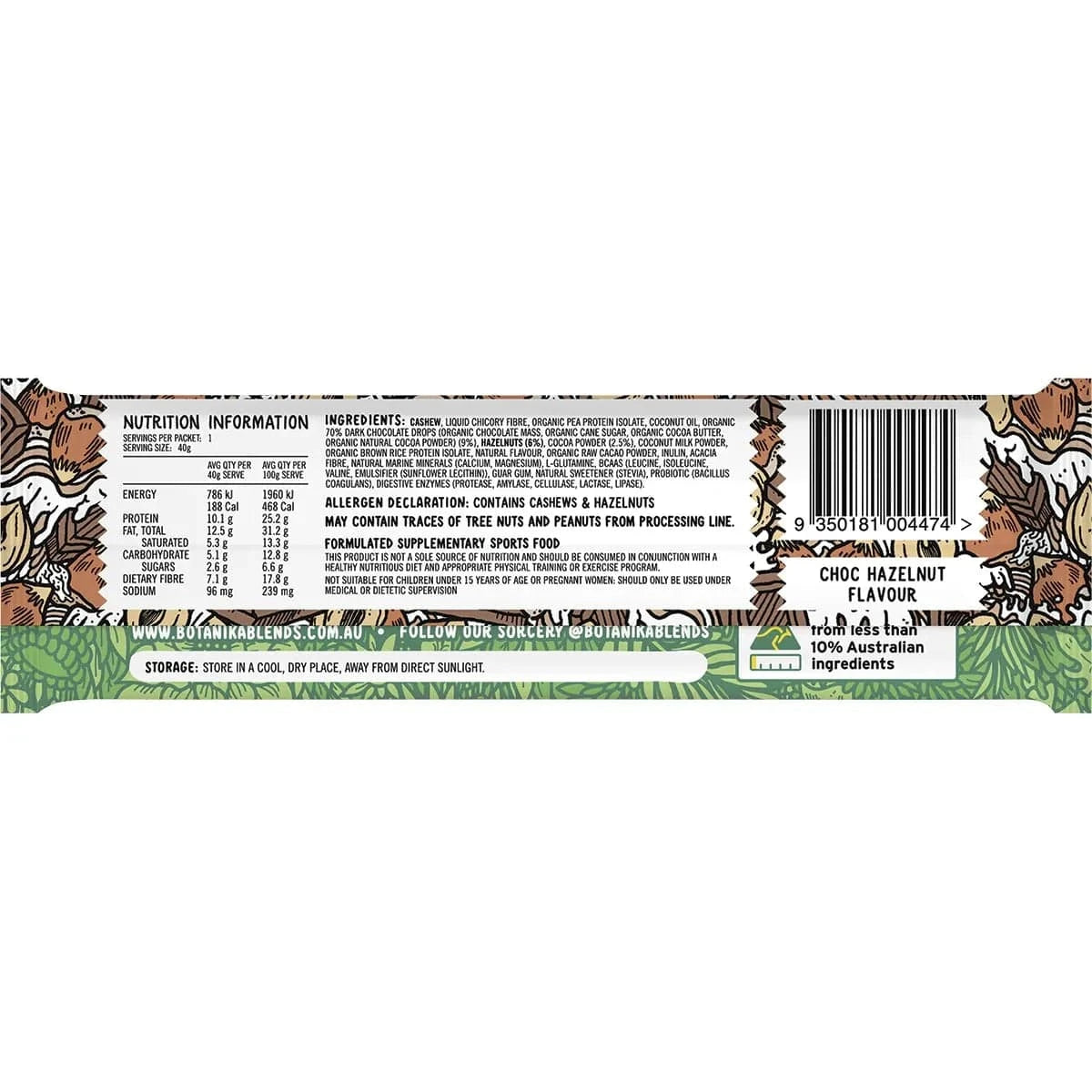 Botanika Blends Snack Foods Botanika Blends Vegan Protein Bars Choc Hazelnut 12x40g