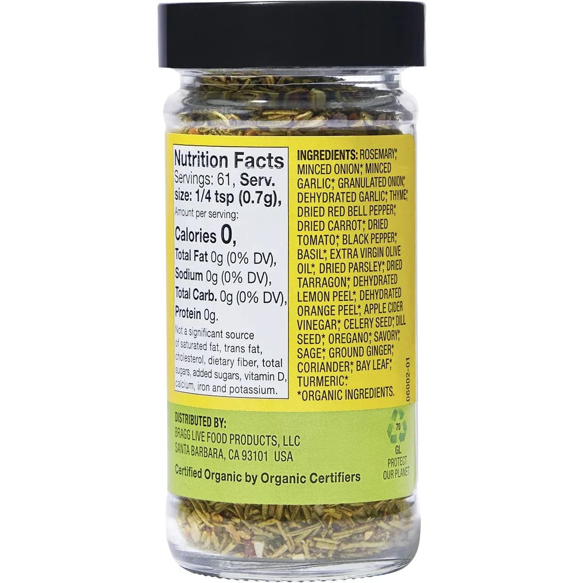 Bragg Seasoning Bragg Seasoning Organic Sprinkle 24 Herb & Spices Salt-Free 42g