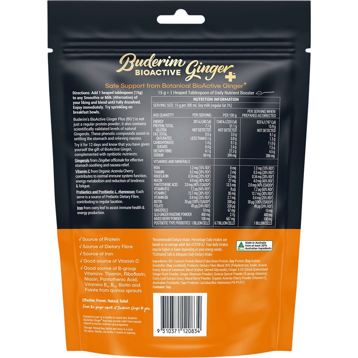 Buderim Ginger Snack Foods Buderim Ginger Bioactive + Daily Nutrient Booster 180g