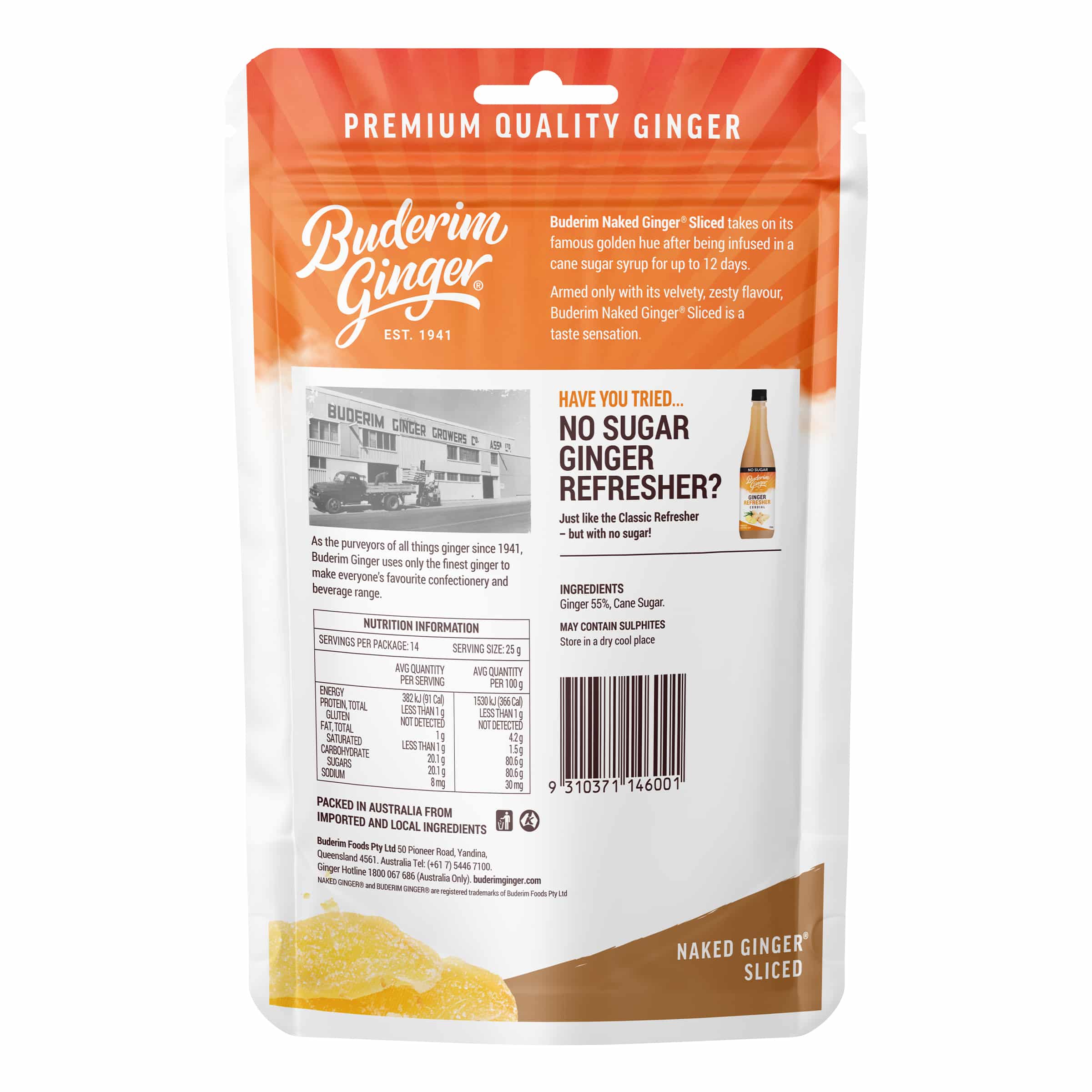 Buderim Ginger Snack Foods Buderim Ginger Naked Ginger Sliced 350g