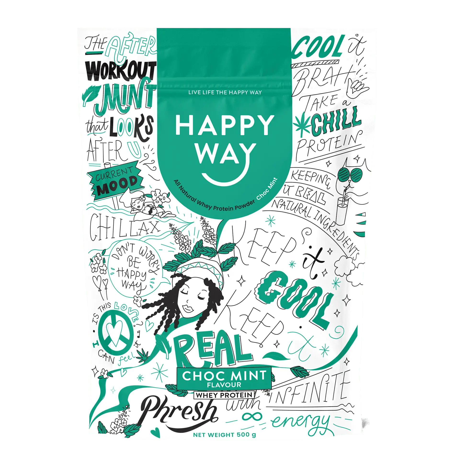 Happy Way Choc Mint Whey Protein Powder 500g