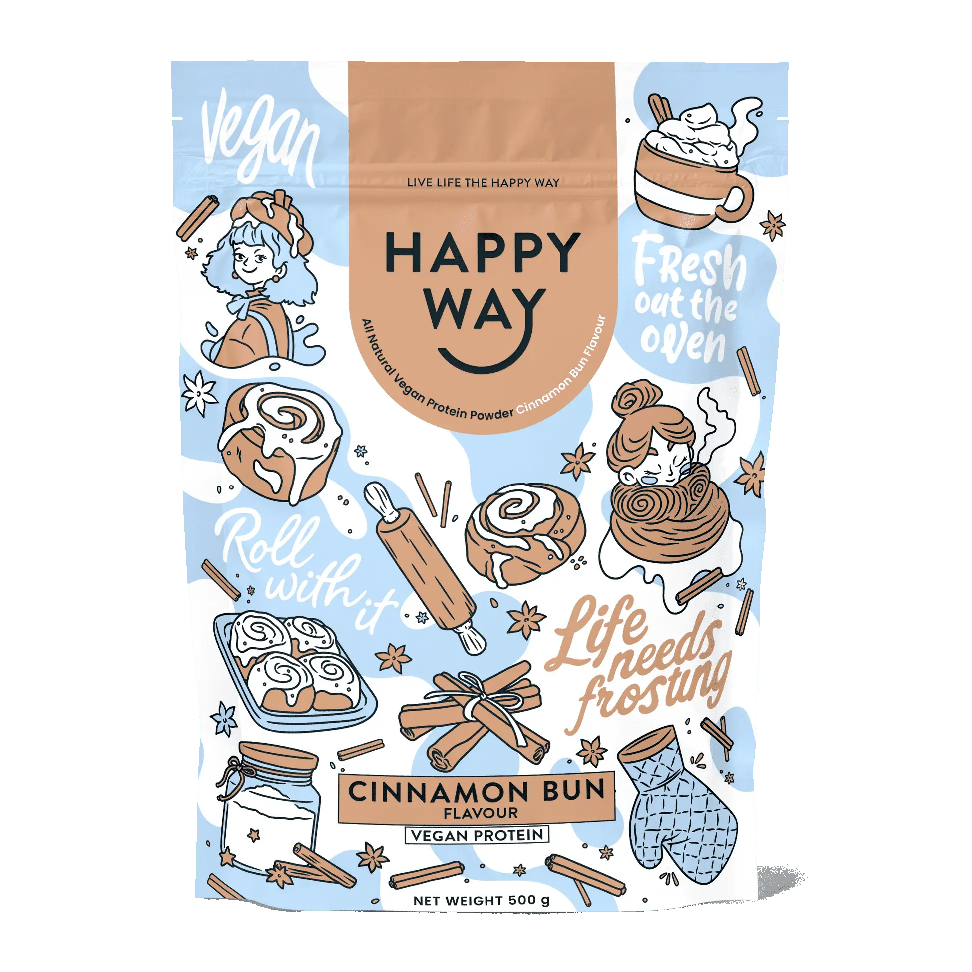 Happy Way Vegan Protein Powder Cinnamon Bun 500g