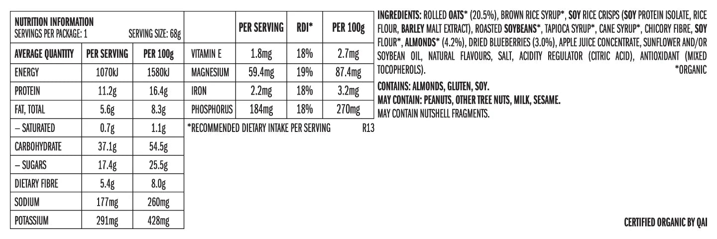 CLIF Blueberry Almond Crisp 68g nutrition and ingredients