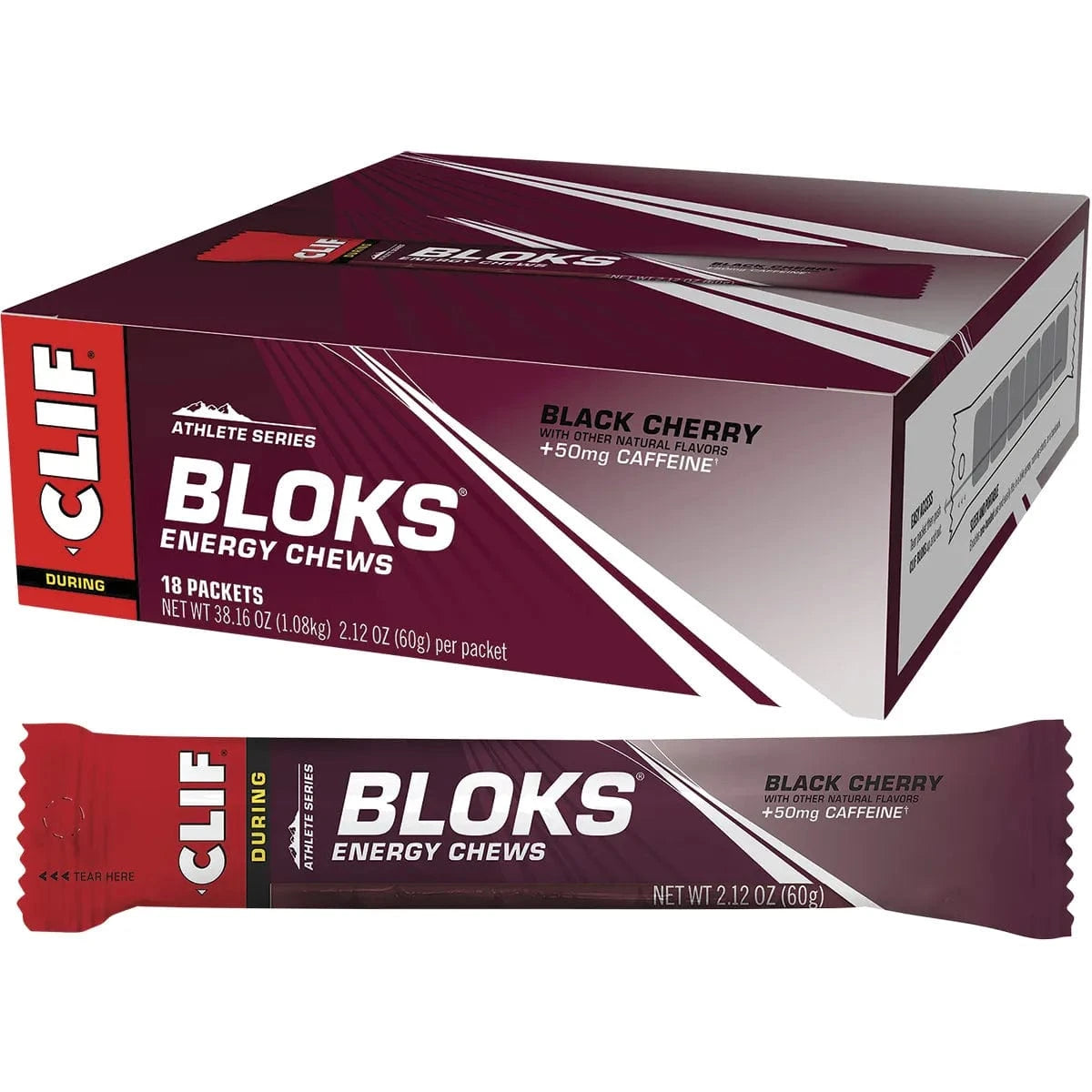Clif Snack Foods Black Cherry Flavor with Caffeine 18 x 60g CLIF Bloks Energy Chews