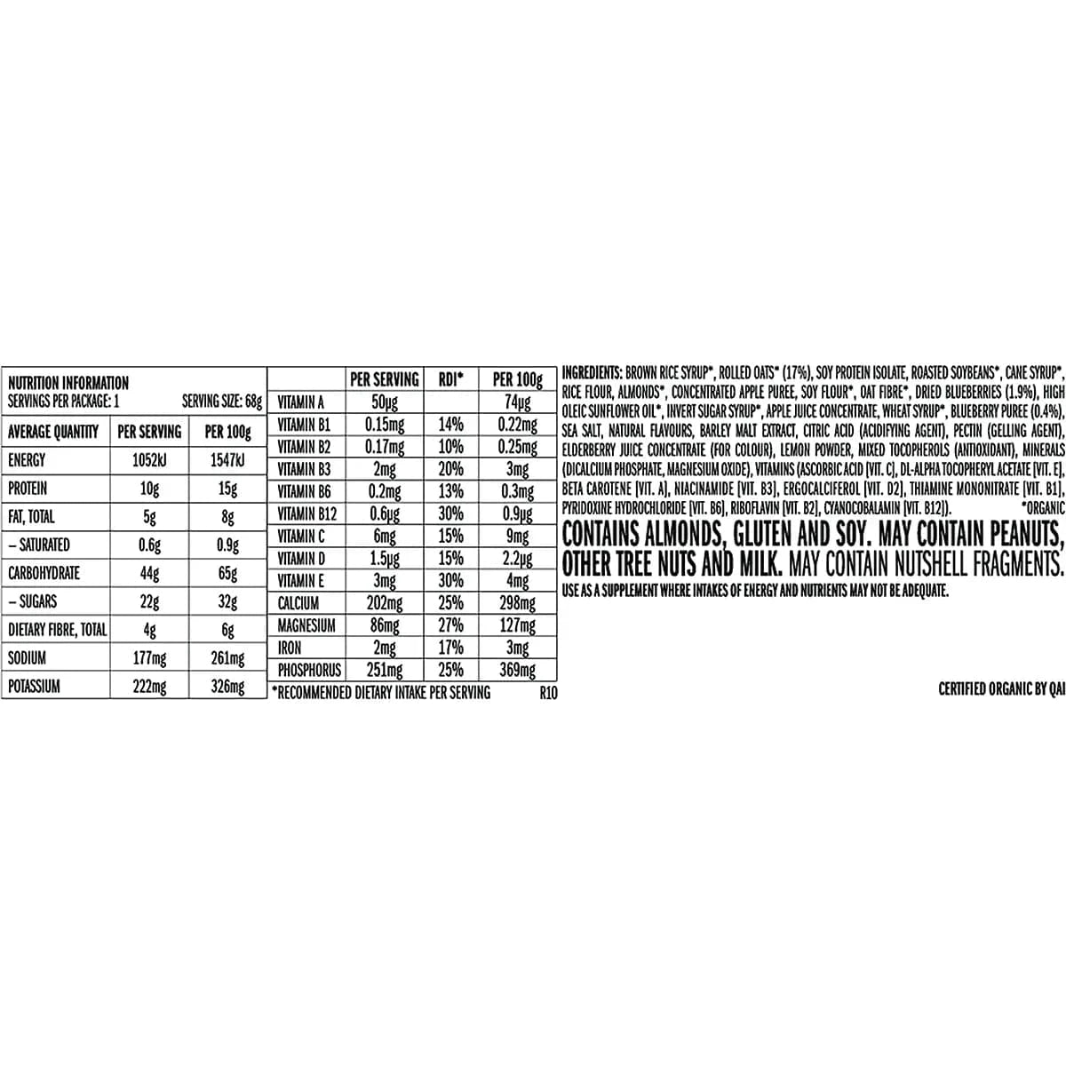 CLIF Snack Foods Clif Energy Bar Blueberry Almond Crisp 12x68g