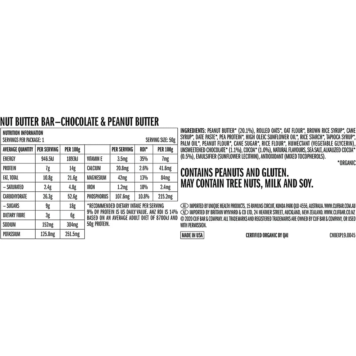 Clif Snack Foods Clif Nut Butter Filled Bar Chocolate Peanut Butter 12X50G