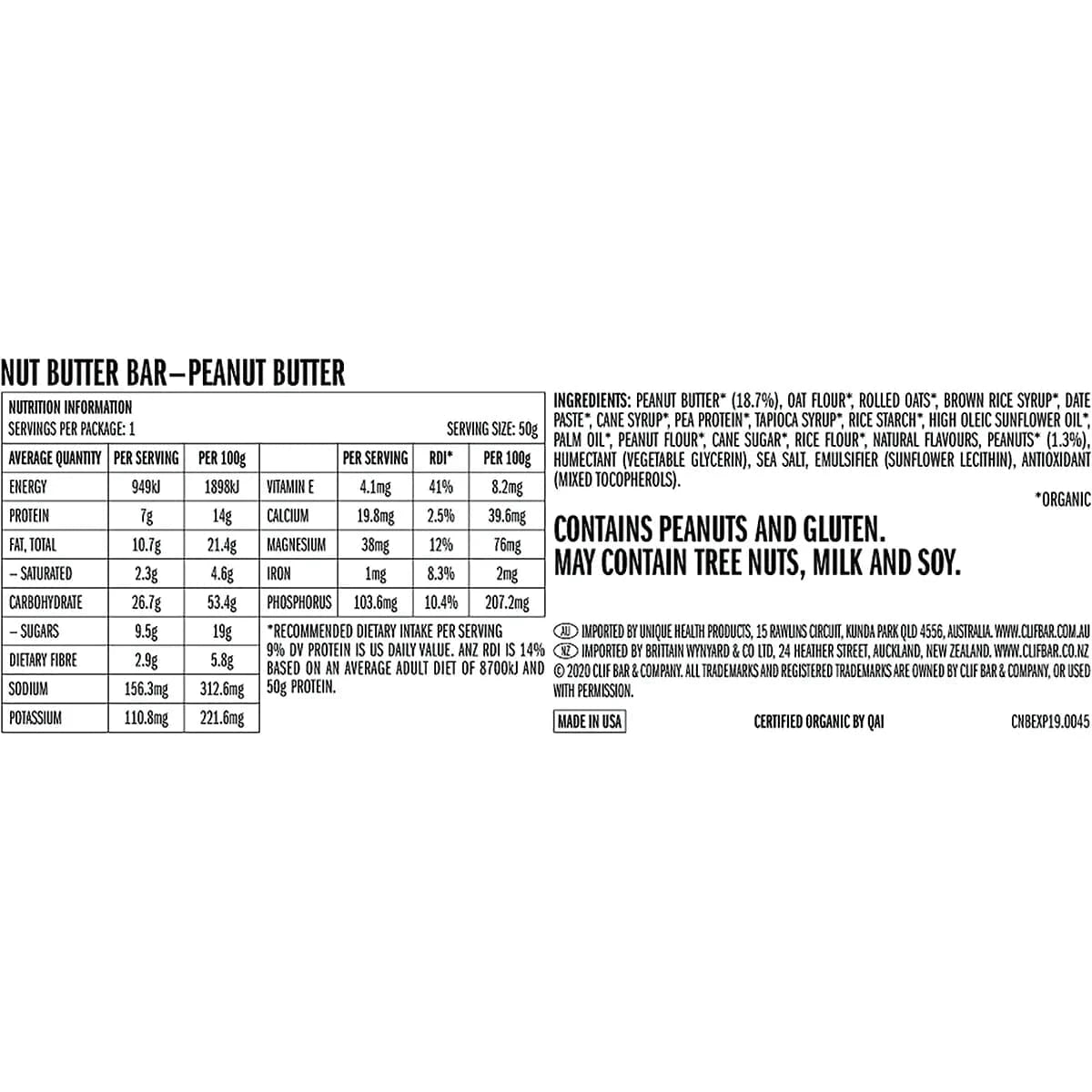 Clif Snack Foods Clif Nut Butter Filled Bar Peanut Butter 12X50G