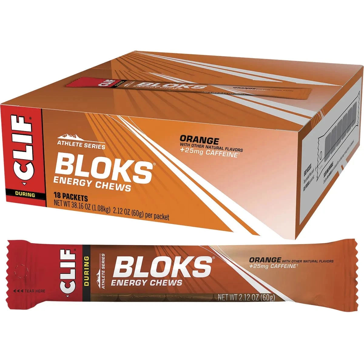 Clif Snack Foods Orange Flavor with Caffeine 18 x 60g CLIF Bloks Energy Chews