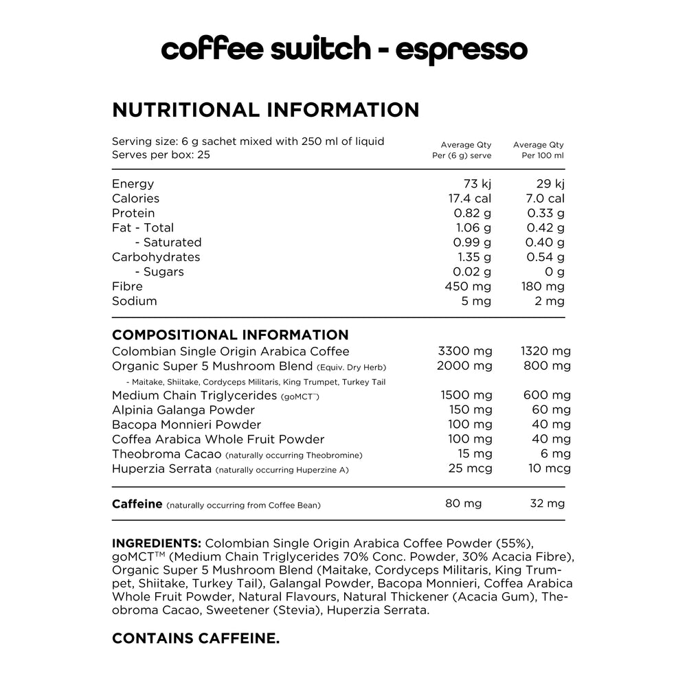 Switch Nutrition Coffee Mental Focus Elixir 25pk