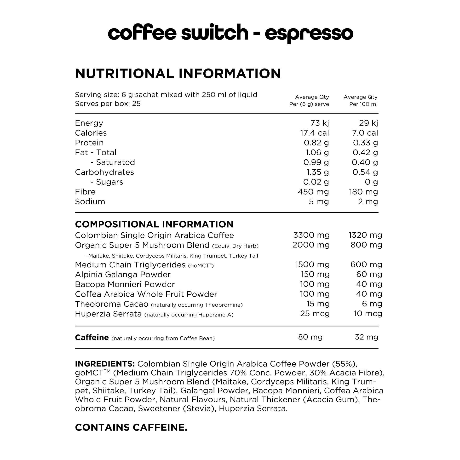 Switch Nutrition Coffee Mental Focus Elixir 25pk