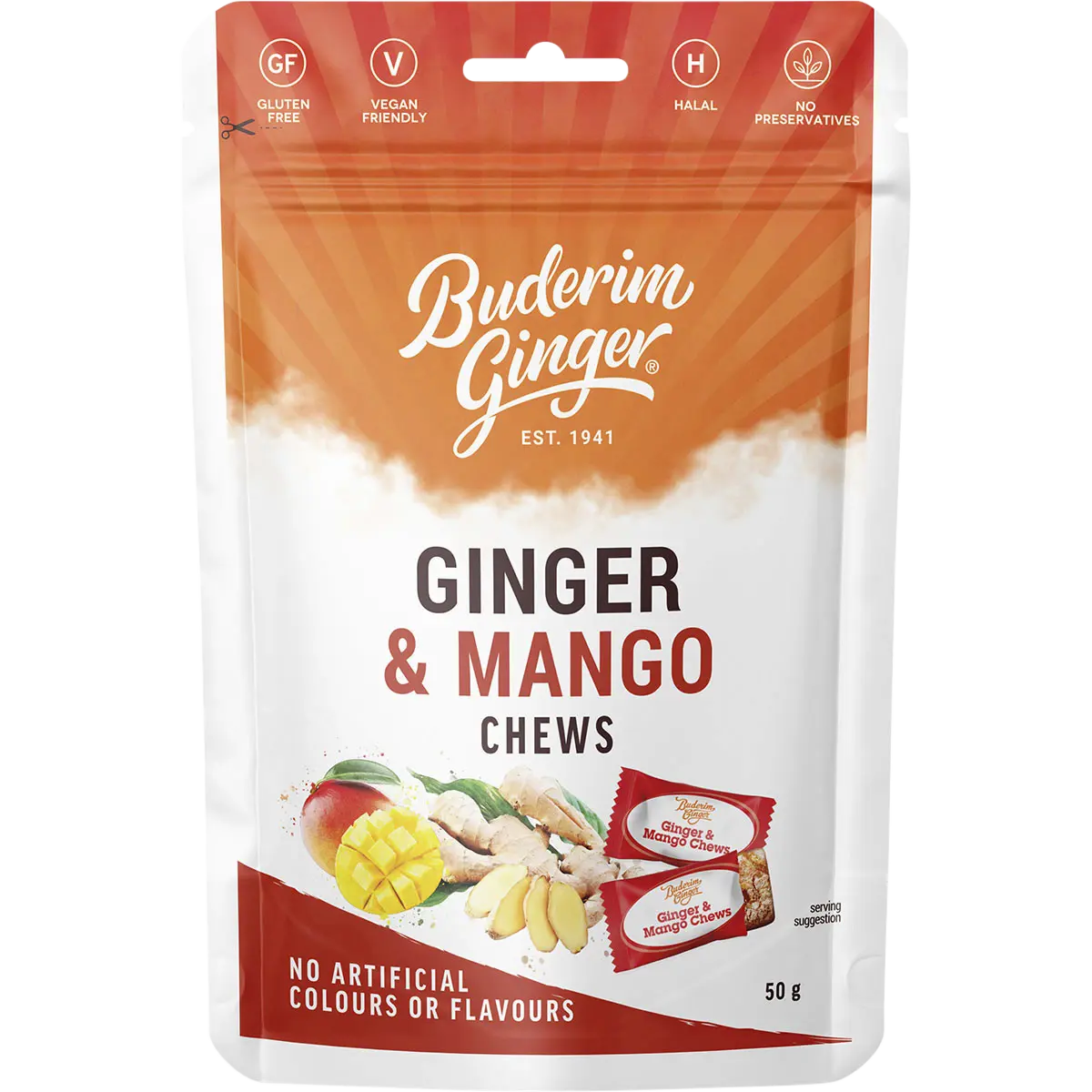 Buderim Ginger Ginger & Mango Chews 50g