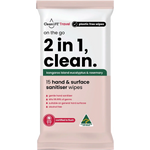 CleanLIFE 2 In 1 Plastic Free Wipes Hand and Surface Sanitiser 15pk