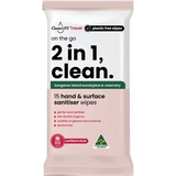 CleanLIFE 2 In 1 Plastic Free Wipes Hand and Surface Sanitiser 15pk