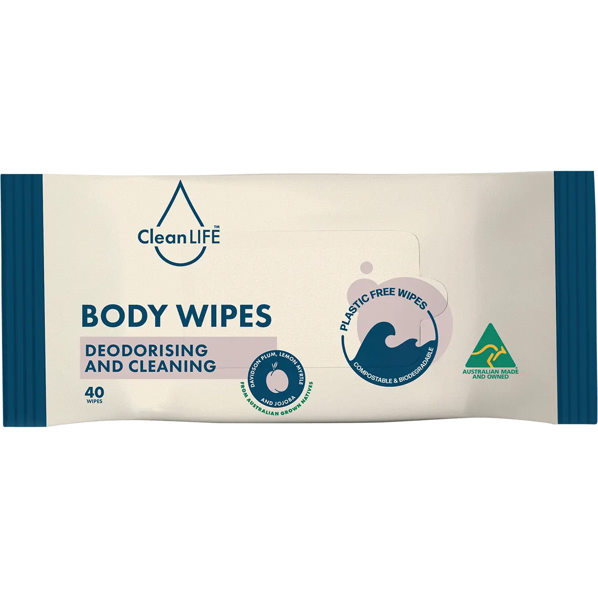 CleanLIFE Body Plastic Free Wipes Deodorising and Cleaning 40pk