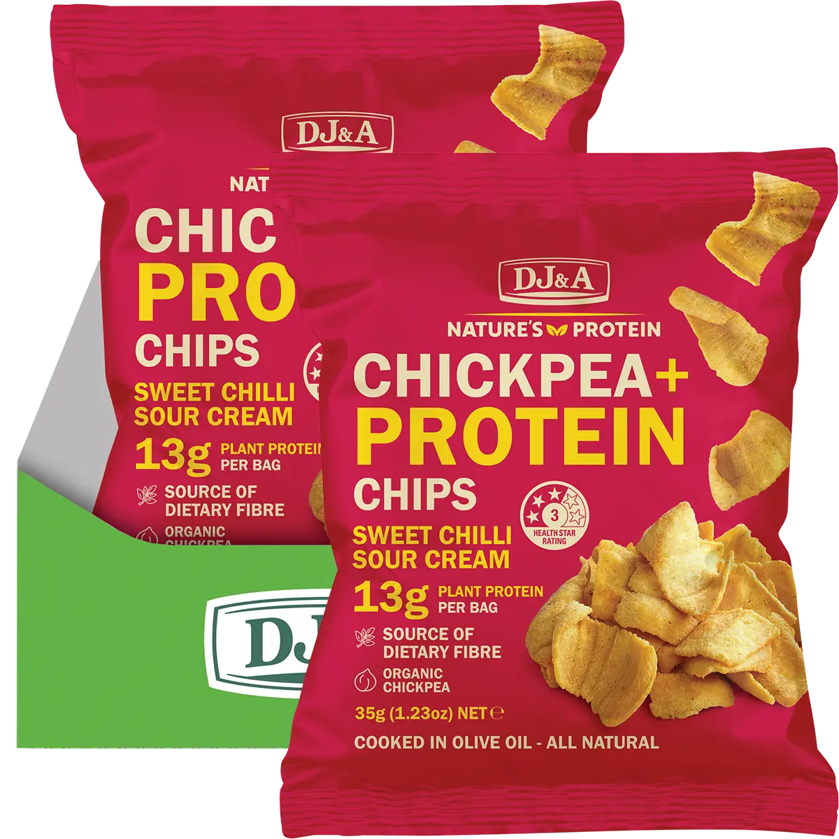 DJ&A Chickpea + Protein Chips Sweet Chilli & Sour Cream 9x35g