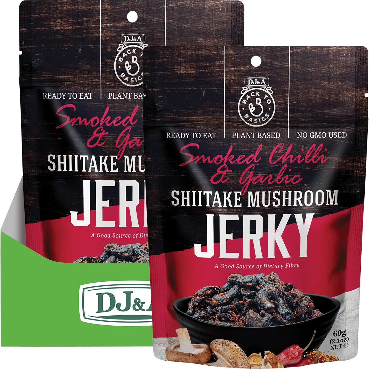 DJ&A Shiitake Mushroom Jerky Smoked Chilli & Garlic 12x60g