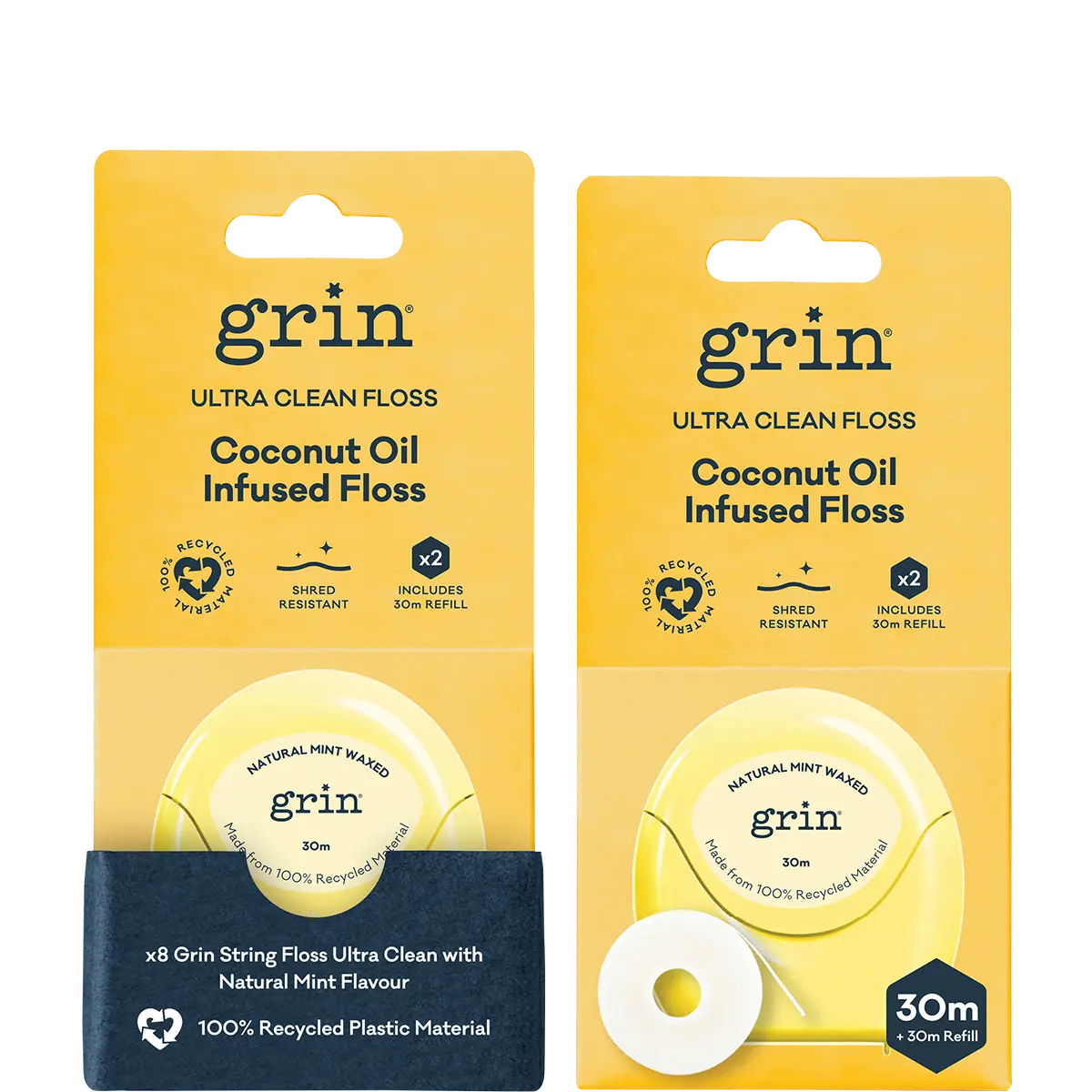 Grin Ultra Clean Floss Coconut Oil Infused 30m + Refill 8x2pk