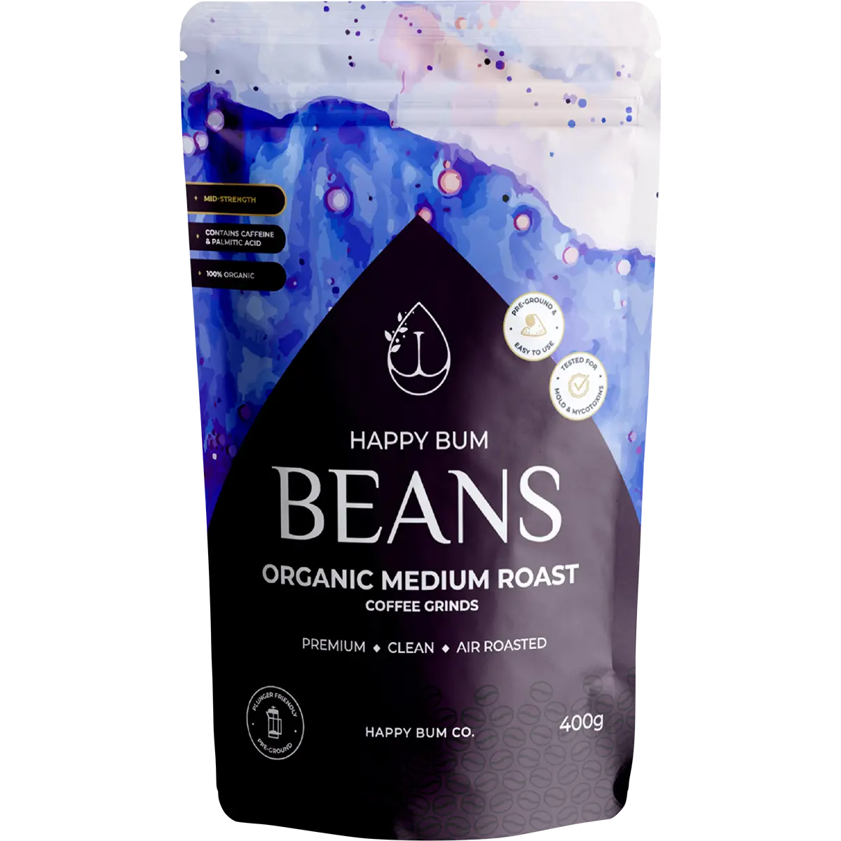 Happy Bum Co Ground Coffee Beans Medium Roast 400g