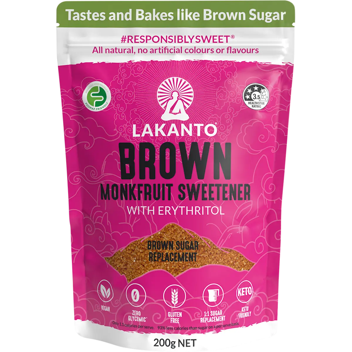 Lakanto Brown Monkfruit Sweetener Brown Sugar Replacement 200g