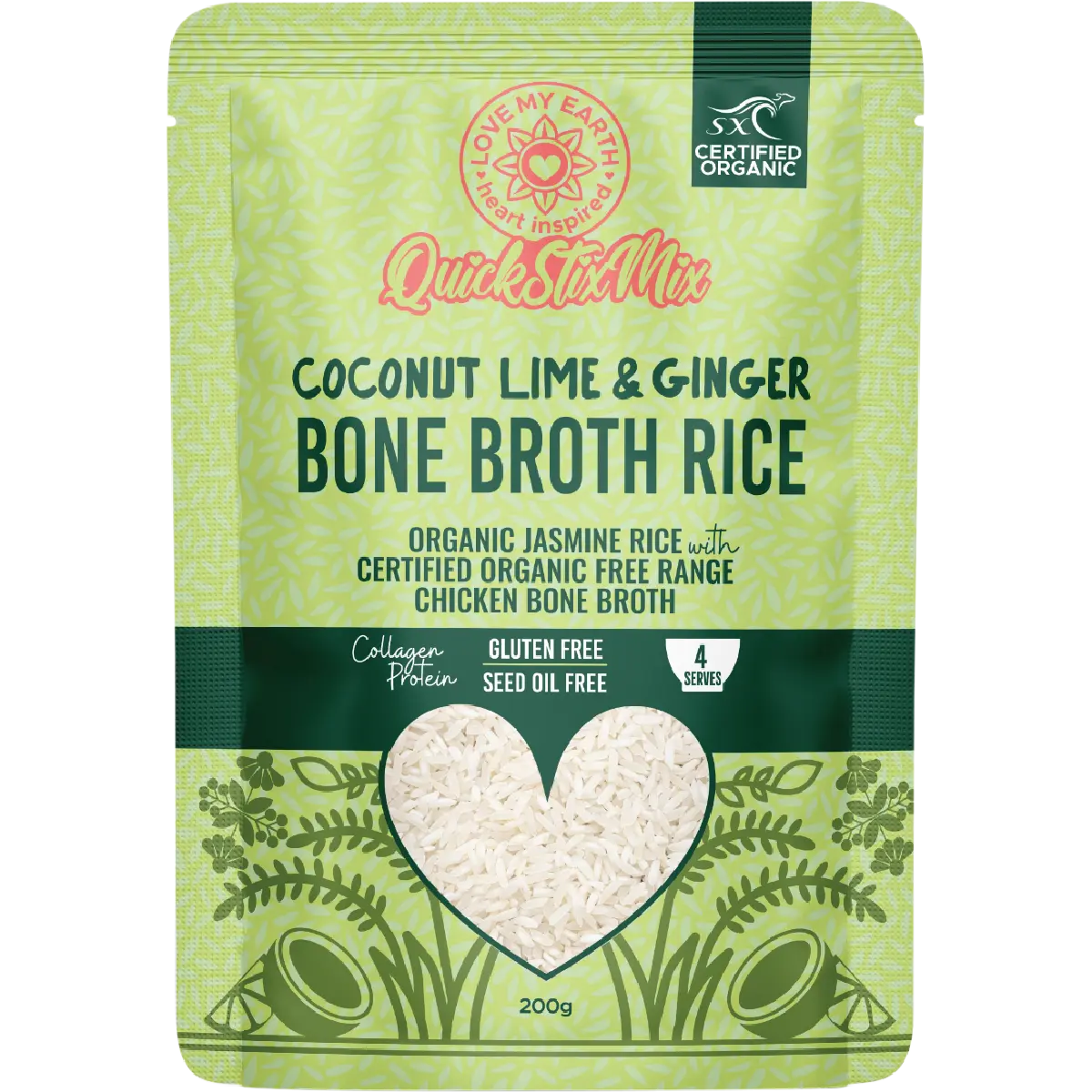 Love My Earth Quick Stix Mix Organic Bone Broth Rice Coco Lime Ginger 200g