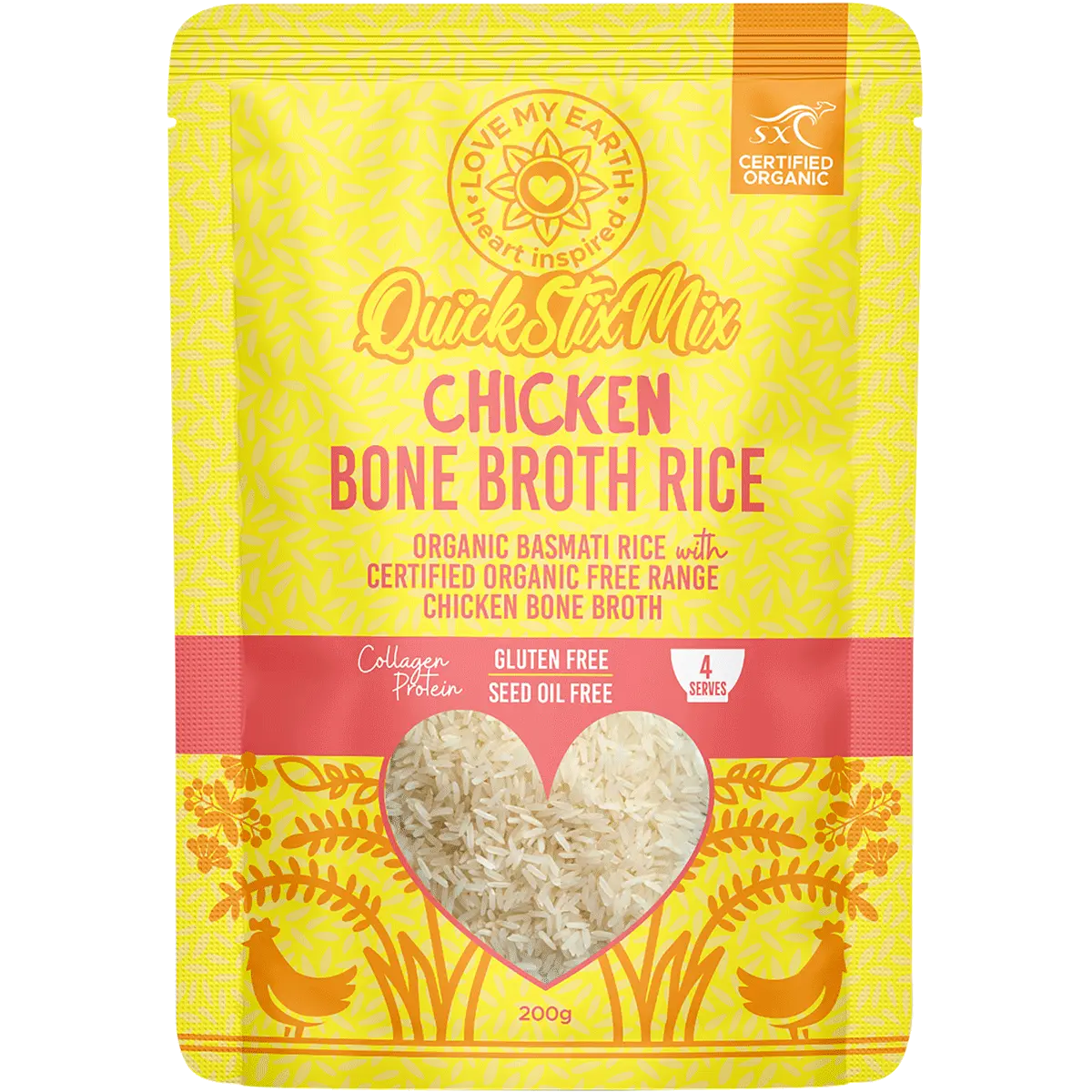 Love My Earth Quick Stix Mix Organic Bone Broth Rice Chicken 200g
