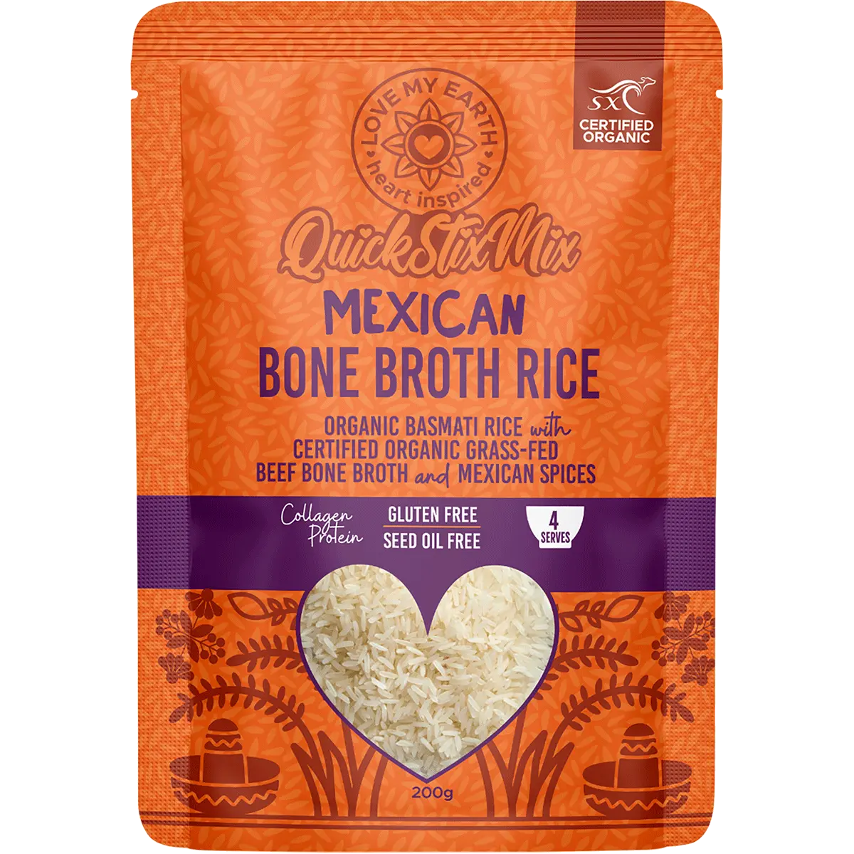 Love My Earth Quick Stix Mix Organic Bone Broth Rice Mexican 200g