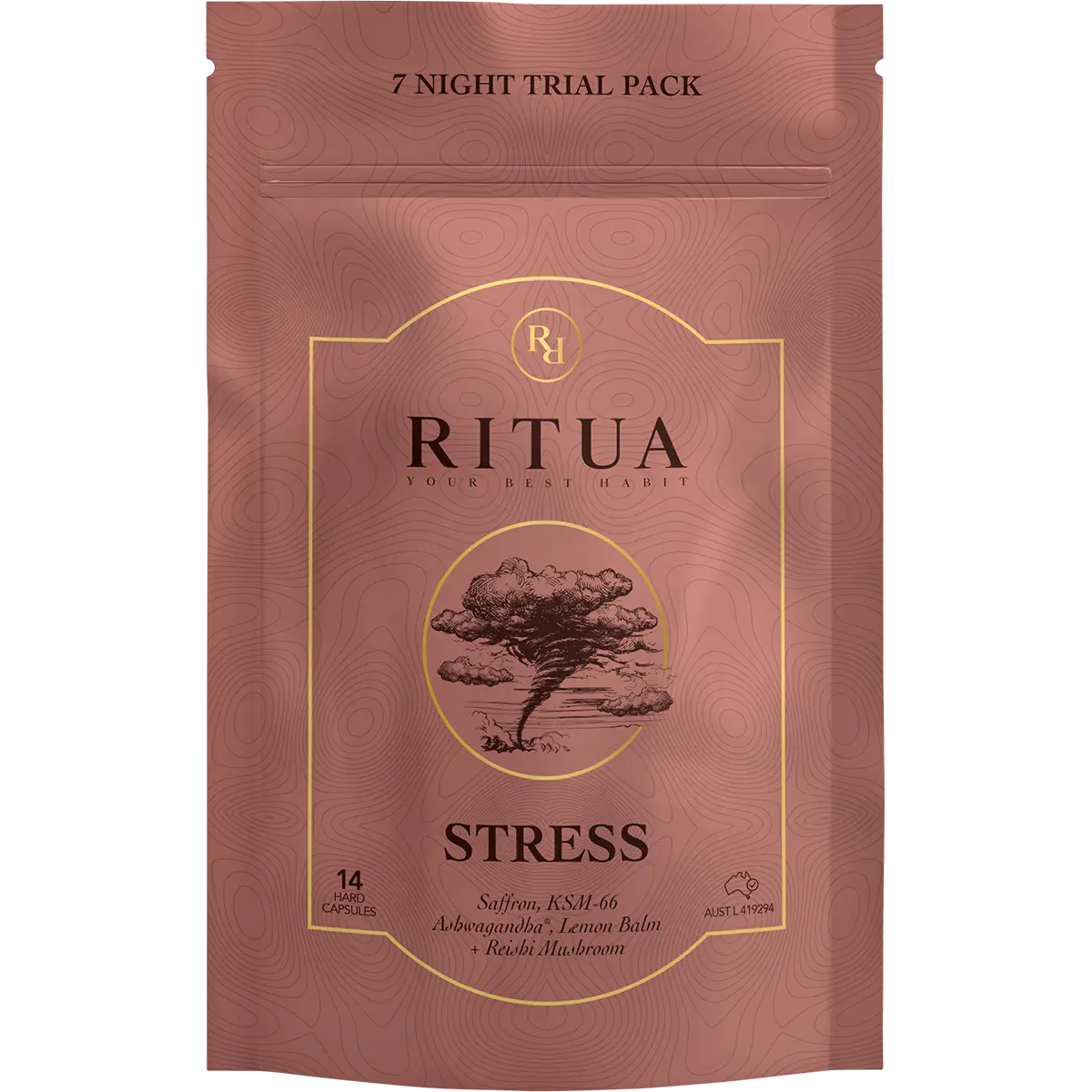 Ritua STRESS Trial Pack Saffron Ashwagandha LemonBalm Reishi 14 Caps