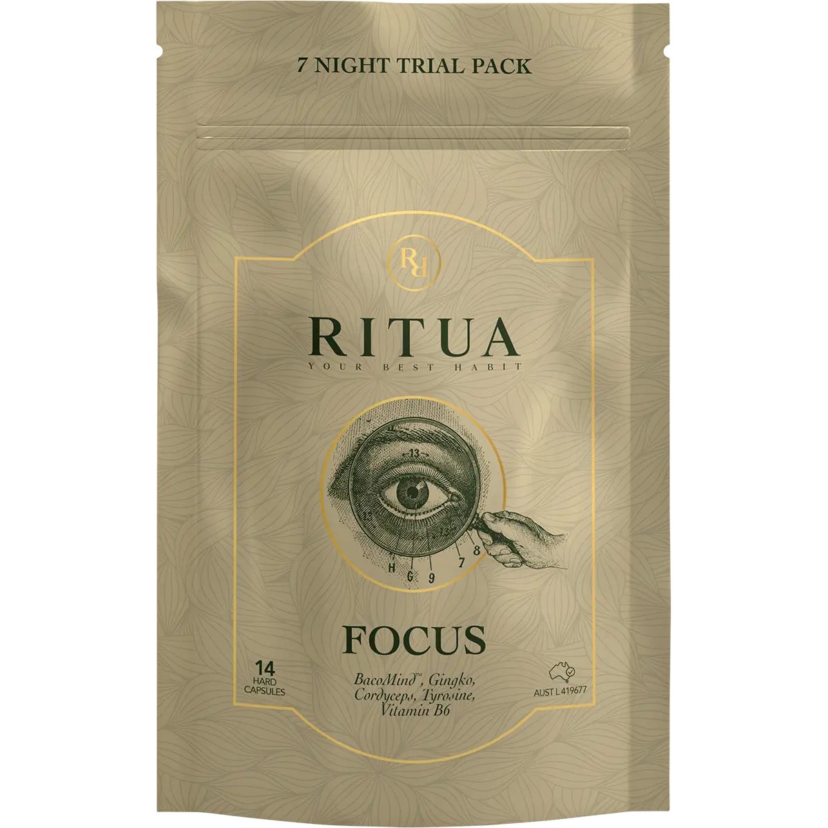 Ritua FOCUS Trial Pack BacoMind Ginko Cordyceps Tyrosine B6 14 Caps