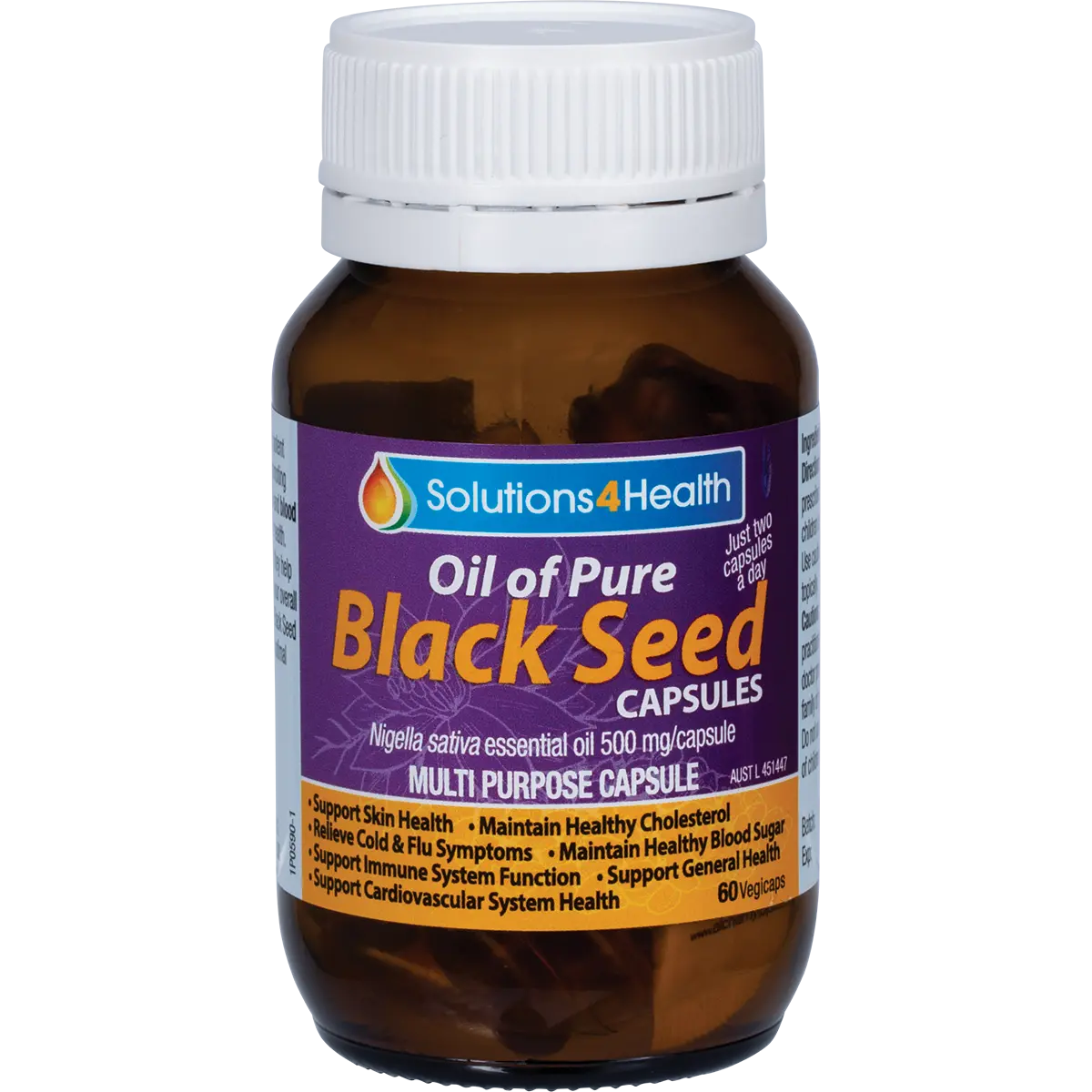 Solutions 4 Health Oil of Pure Black Seed VegeCaps 60 Caps