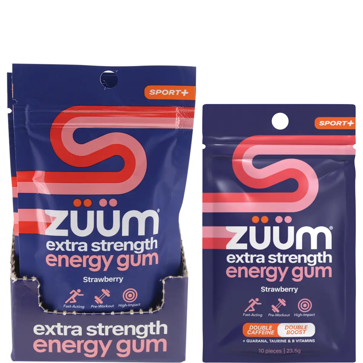 Zuum Energy Gum Extra Strength Sport Strawberry Hasta 16x10pcs