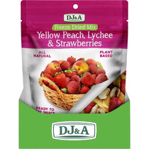 DJ&A Freeze Dried Yellow Peach, Lychee & Strawberries 35g — exact retail pouch