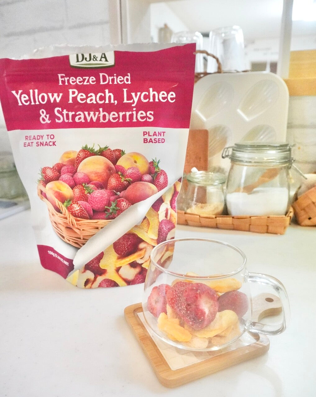 DJ&A Freeze Dried Yellow Peach, Lychee & Strawberries — product lifestyle image
